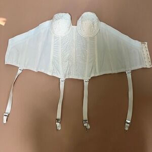 Vintage Charmode Sears Roebuck Nude Embroidered Corset Bustier 34A Garter Pin-Up